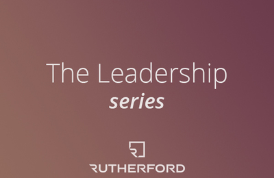 burgundy gradient with text overlay saying the leadership series and rutherford logo