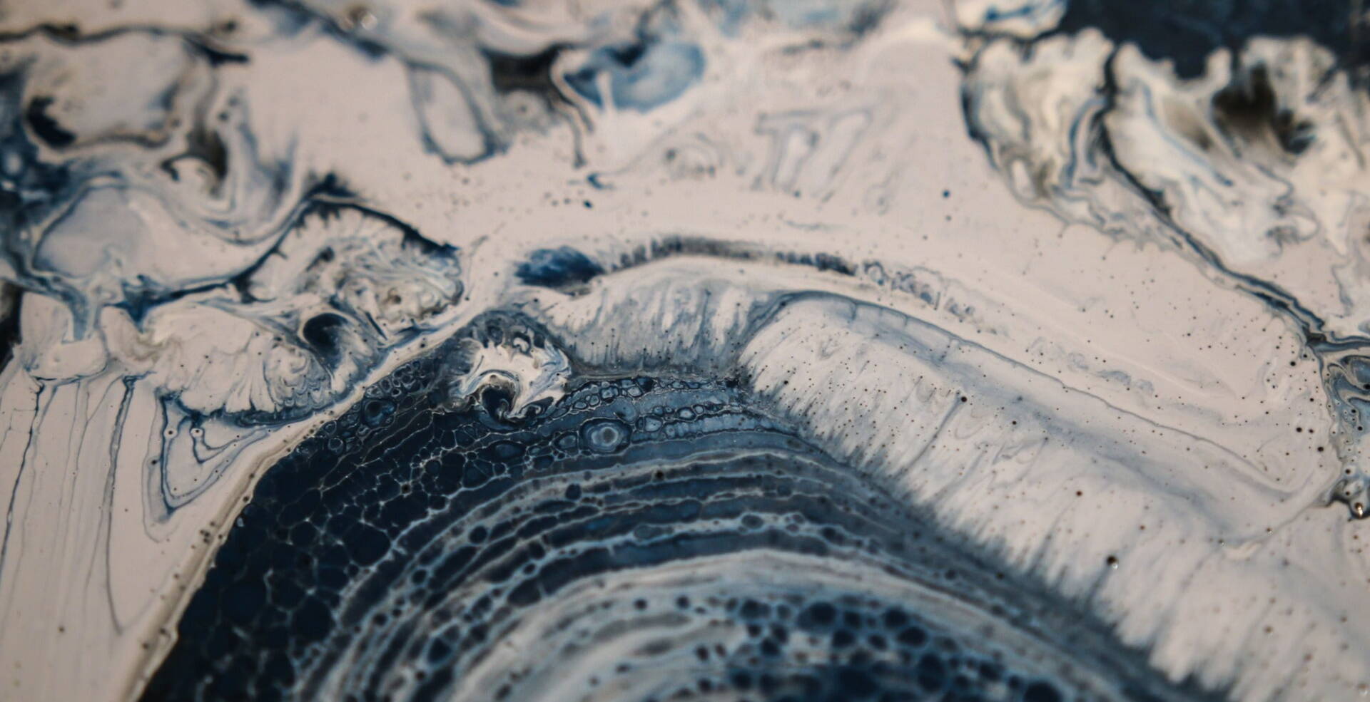 closeup of oil paint blue and white